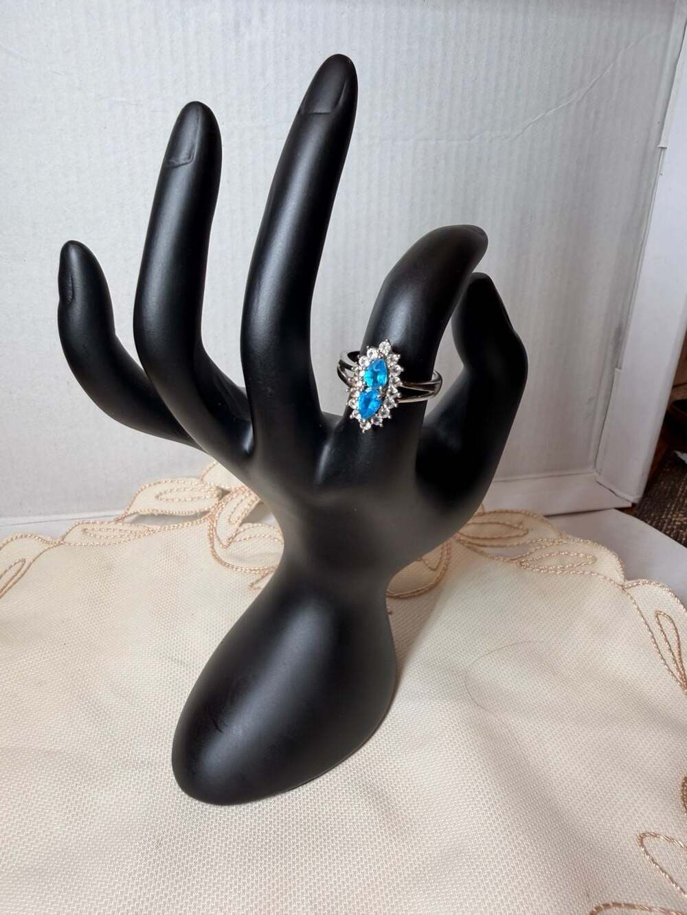 TGGC 925 Sterling Silver Marquise Blue Stone Halo Ring